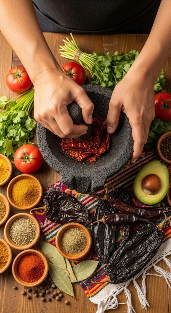 A stunning and vibrant spread of authentic Mexican food recipes including tacos, enchiladas, guacamole, salsa, and rice beautifully arranged on a colorful rustic table, showcasing 20 Mexican food recipes ideas for creating a delicious culinary fiesta in your own kitchen.