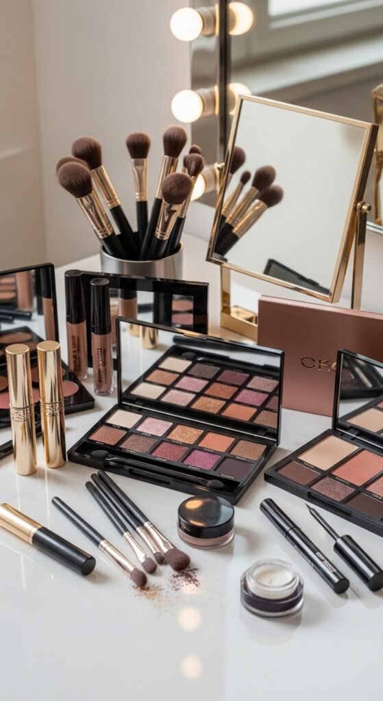 A breathtaking Korean makeup look editorial featuring a beautiful woman with flawless dewy glass skin, soft gradient lips, straight brows, puppy liner, and luminous K-beauty glow surrounded by elegant Korean beauty products, showcasing 20 Korean makeup look ideas as the ultimate guide to achieving the coveted K-beauty glow.