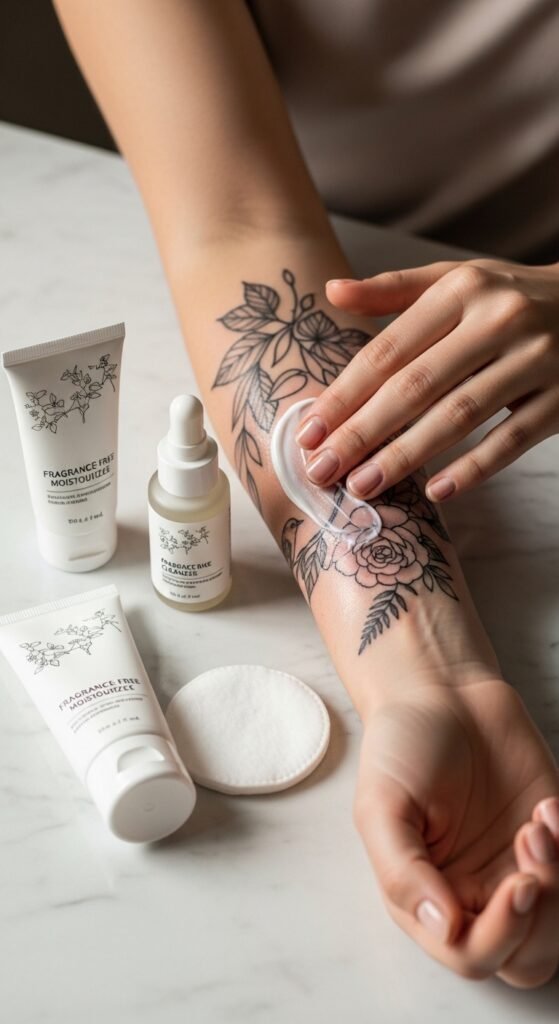 A stunning tattoo editorial featuring a beautiful woman showcasing multiple elegant feminine tattoos including delicate florals, minimalist constellations, botanical designs, and meaningful script on wrist, collarbone, and forearm placements, illustrating 18 tattoos for women ideas as the ultimate guide to finding the perfect ink.