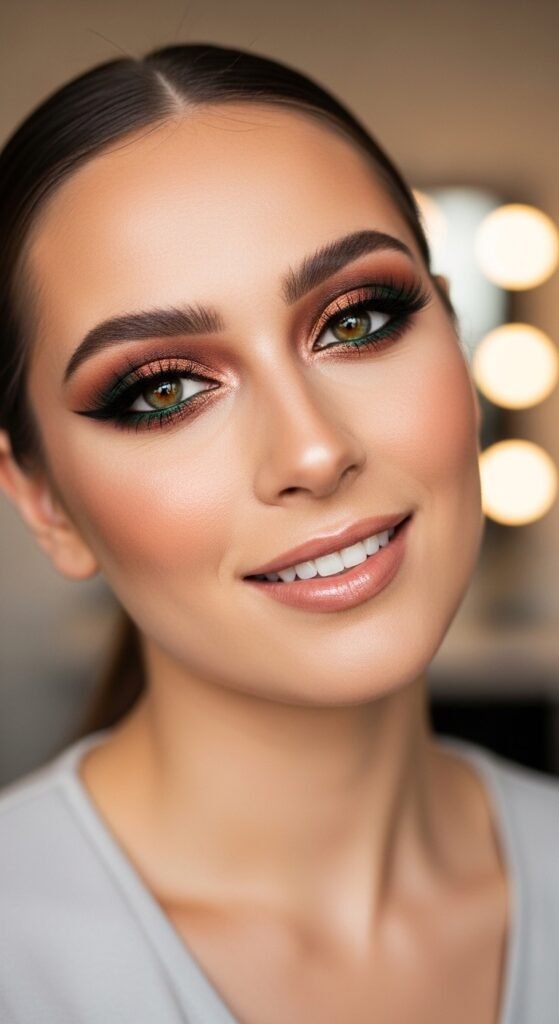 A breathtaking Korean makeup look editorial featuring a beautiful woman with flawless dewy glass skin, soft gradient lips, straight brows, puppy liner, and luminous K-beauty glow surrounded by elegant Korean beauty products, showcasing 20 Korean makeup look ideas as the ultimate guide to achieving the coveted K-beauty glow.