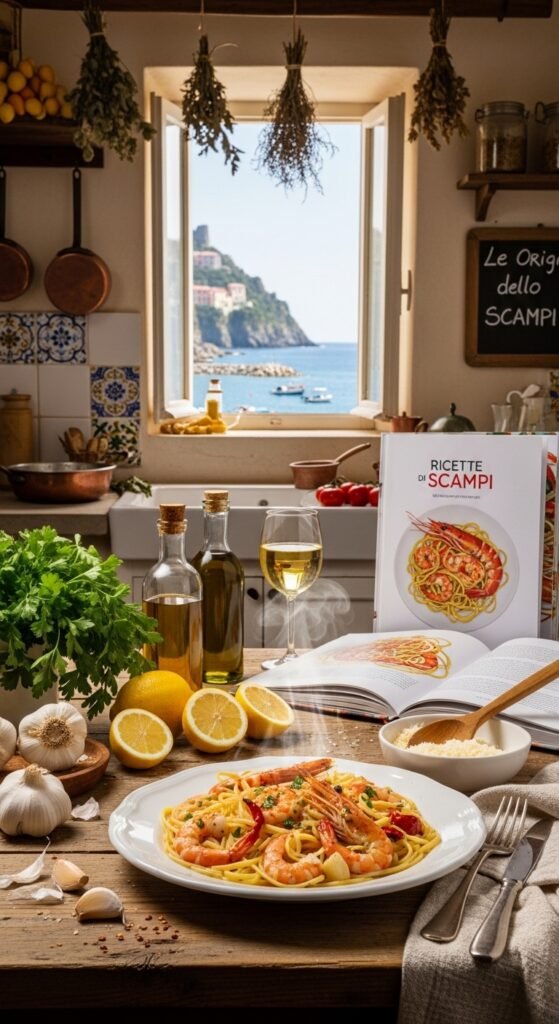 A breathtaking shrimp scampi pasta recipe editorial featuring a stunning bowl of perfectly cooked linguine with plump golden seared shrimp in a glossy white wine lemon garlic butter sauce with fresh parsley and lemon zest on a rustic Italian wooden table, showcasing the ultimate guide to mastering shrimp scampi pasta recipes at home.