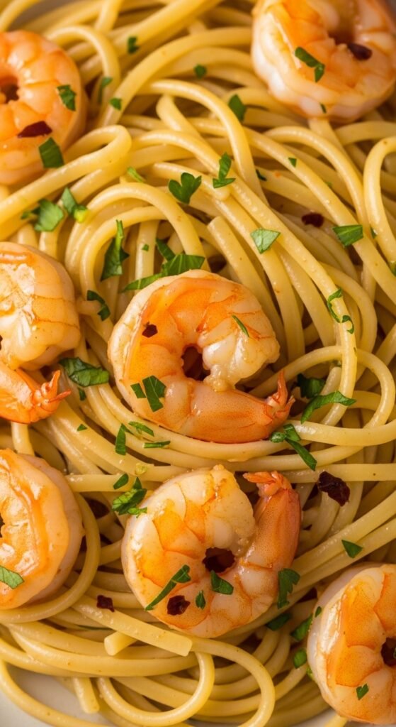 A breathtaking shrimp scampi pasta recipe editorial featuring a stunning bowl of perfectly cooked linguine with plump golden seared shrimp in a glossy white wine lemon garlic butter sauce with fresh parsley and lemon zest on a rustic Italian wooden table, showcasing the ultimate guide to mastering shrimp scampi pasta recipes at home.