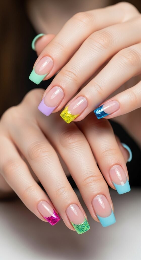 A stunning beauty editorial featuring beautifully manicured hands showcasing multiple cool nail art designs including chrome effects, pressed flowers, geometric patterns, and glitter ombre on a white marble surface, illustrating 15 cool nails ideas as a complete guide to achieving stunning and creative manicures.