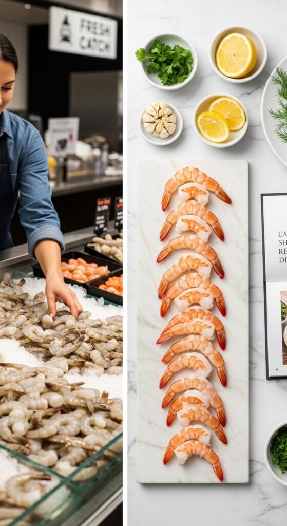 A breathtaking easy shrimp recipes for dinner editorial featuring a stunning spread of golden shrimp dishes including garlic butter shrimp, lemon scampi, shrimp tacos, Cajun shrimp, and Greek shrimp with feta beautifully styled on a rustic wooden table with fresh lemon and herbs, showcasing the ultimate guide to fast fancy and foolproof easy shrimp recipes for dinner.