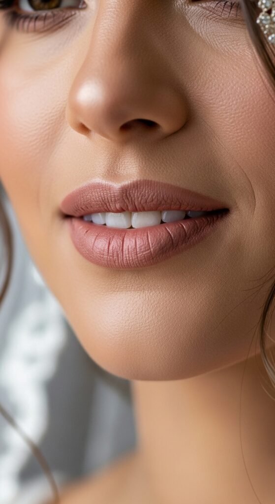 
A breathtaking natural bridal makeup editorial featuring a beautiful bride with effortless glowing skin, soft dewy complexion, rosy blush, defined brows, and barely-there shimmer surrounded by elegant bridal beauty products and fresh white flowers, showcasing 16 natural bridal makeup ideas for 2026 as the ultimate guide to effortless bridal beauty.