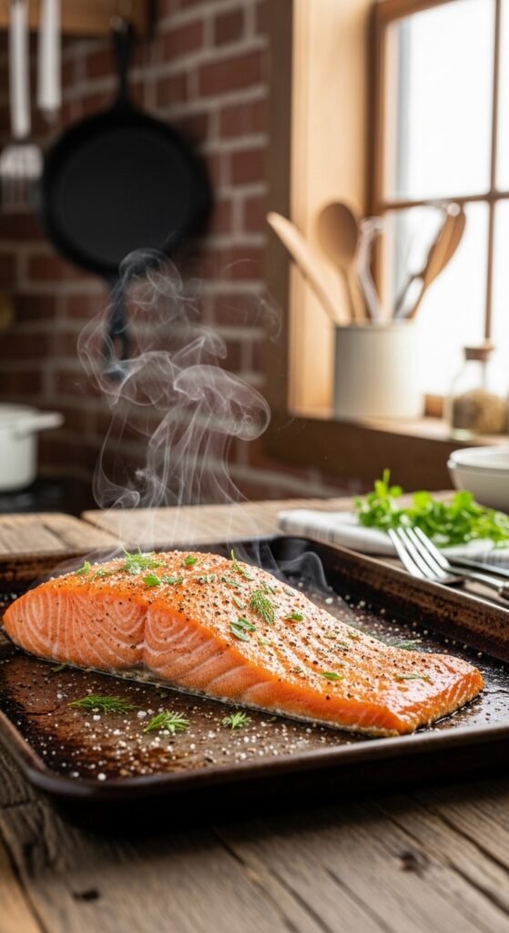  A breathtaking easy salmon recipes baked editorial featuring a stunning spread of golden baked salmon dishes including garlic butter, parmesan herb crusted, lemon pepper, and Mediterranean styles on a rustic wooden table with fresh lemon and dill, showcasing the ultimate guide to foolproof and flavorful easy baked salmon meals.