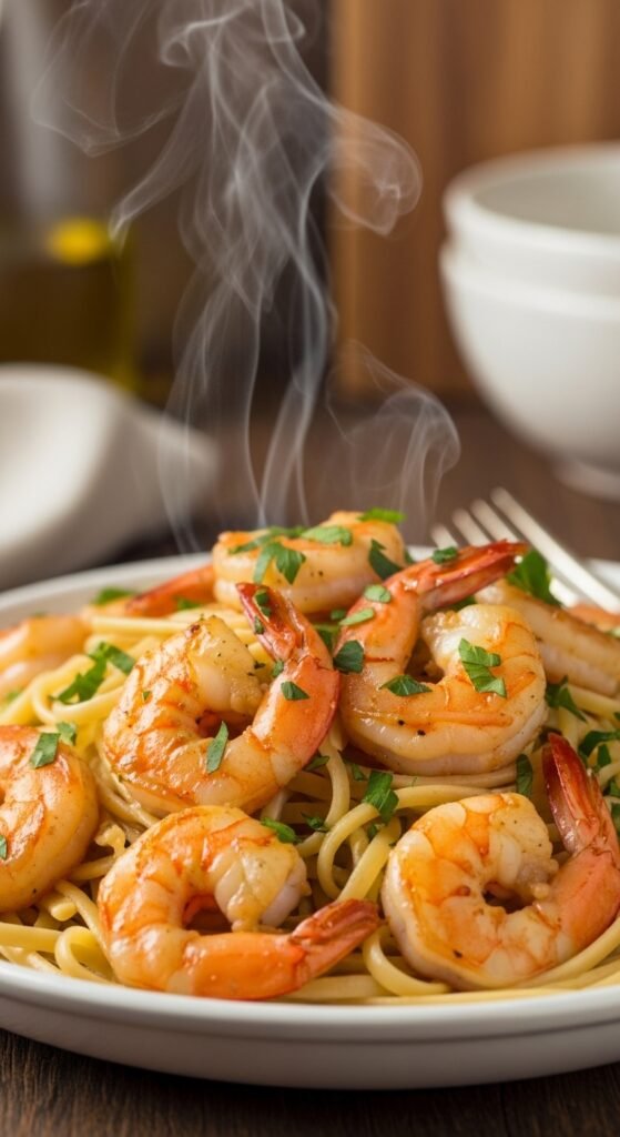 A stunning appetizing spread of multiple quick dinner ideas including shrimp scampi, sheet pan salmon, creamy pasta, tacos, and stir fry beautifully styled on a rustic wooden dining table with fresh herbs and warm kitchen lighting, showcasing 25 quick dinner ideas as the ultimate guide to easy and delicious weeknight meals.