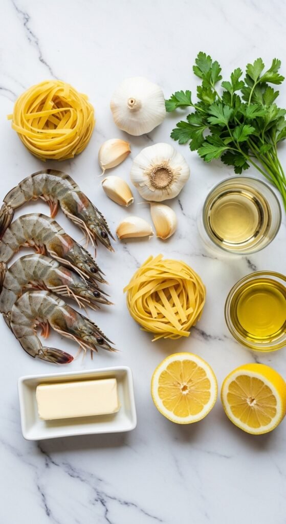 A breathtaking shrimp scampi pasta recipe editorial featuring a stunning bowl of perfectly cooked linguine with plump golden seared shrimp in a glossy white wine lemon garlic butter sauce with fresh parsley and lemon zest on a rustic Italian wooden table, showcasing the ultimate guide to mastering shrimp scampi pasta recipes at home.