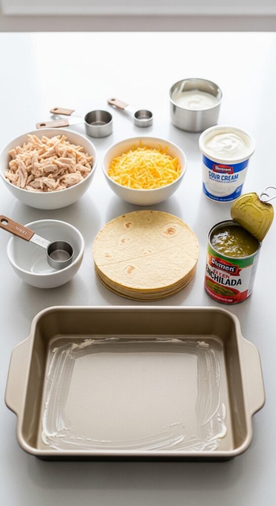 A breathtaking sour cream chicken enchilada recipe editorial featuring a stunning baking dish of golden baked enchiladas smothered in rich creamy white sauce, melted cheese, fresh cilantro, and jalapeños on a rustic wooden table, showcasing the ultimate guide to making the most delicious and authentic sour cream chicken enchilada recipe at home.