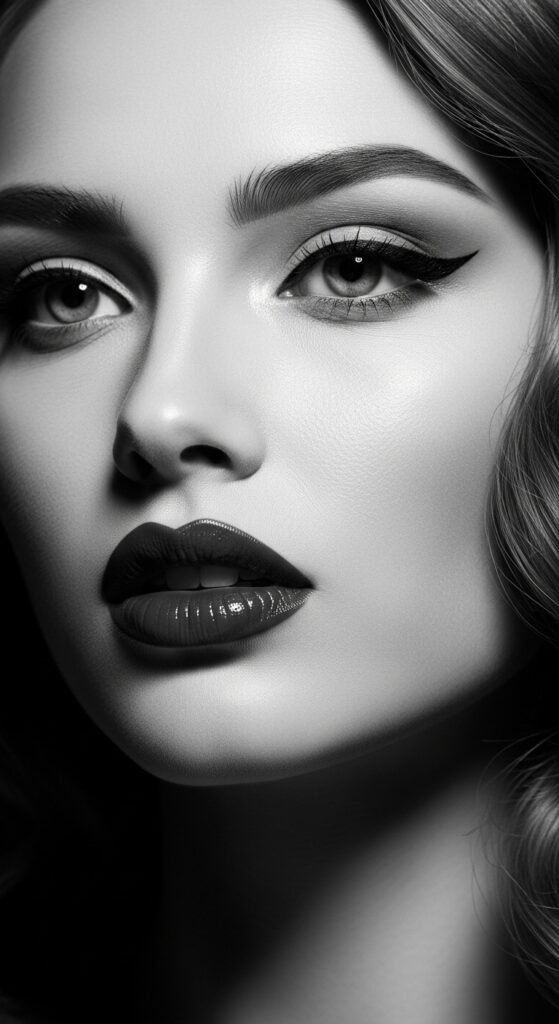 A breathtaking glamour makeup looks editorial featuring a stunning woman with dramatic smokey eyes, bold red lips, blinding highlighter, jewel-toned eyeshadow, and flawless skin surrounded by luxury makeup products, showcasing 17 glamour makeup looks ideas as the ultimate guide to achieving stunning and unforgettable beauty.