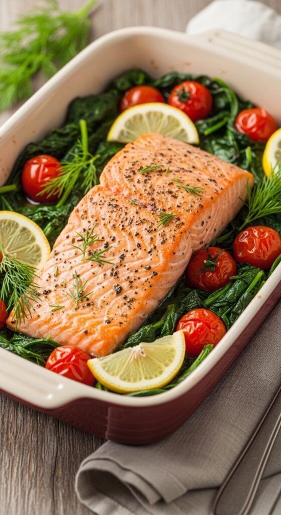  A breathtaking easy salmon recipes baked editorial featuring a stunning spread of golden baked salmon dishes including garlic butter, parmesan herb crusted, lemon pepper, and Mediterranean styles on a rustic wooden table with fresh lemon and dill, showcasing the ultimate guide to foolproof and flavorful easy baked salmon meals.