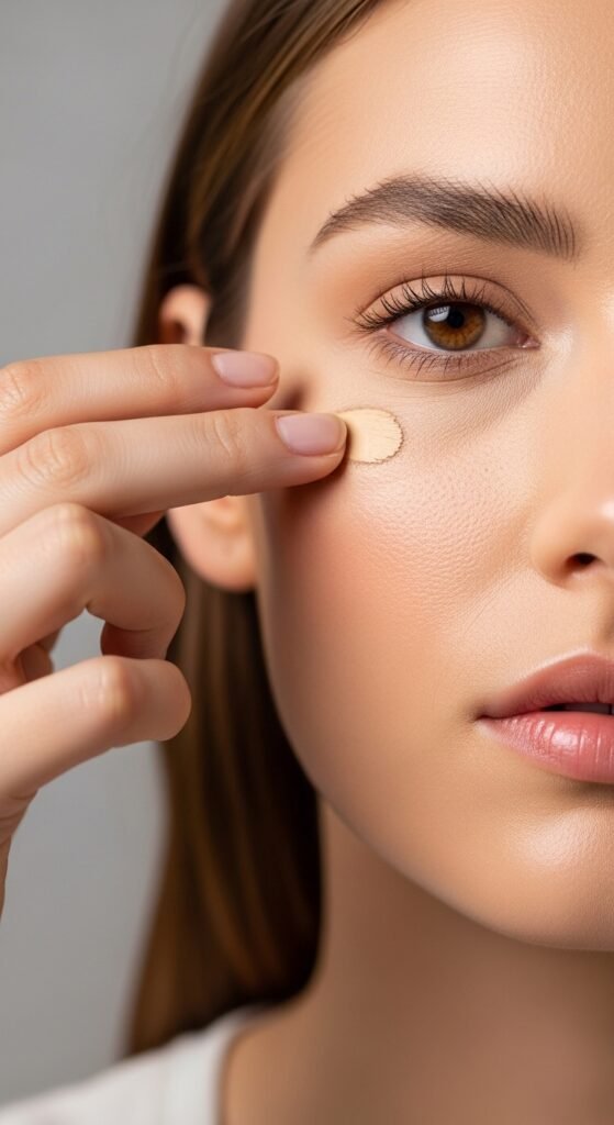 A breathtaking simple natural makeup editorial featuring a beautiful woman with effortlessly glowing dewy skin, groomed feathery brows, soft cream blush, bitten lip stain, and inner corner highlight surrounded by minimal beauty products on white marble, showcasing 20 simple makeup natural ideas as the ultimate guide to achieving effortless everyday beauty.