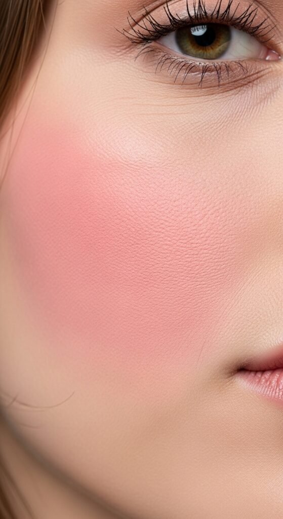 A stunning matte makeup editorial featuring a beautiful woman with a perfectly flawless velvety complexion, soft matte foundation, powdery blush, matte smokey eyes, and blurred matte lip surrounded by elegant matte beauty products, showcasing 15 matte makeup ideas for achieving a flawless and velvety complexion.