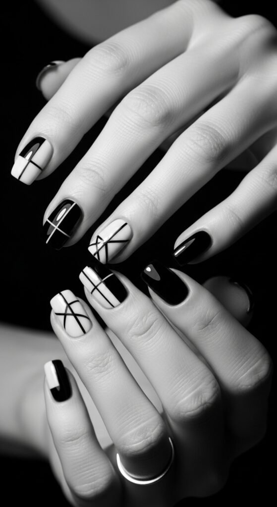 A stunning beauty editorial featuring beautifully manicured hands showcasing multiple cool nail art designs including chrome effects, pressed flowers, geometric patterns, and glitter ombre on a white marble surface, illustrating 15 cool nails ideas as a complete guide to achieving stunning and creative manicures.