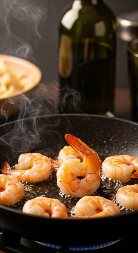 A breathtaking shrimp scampi pasta recipe editorial featuring a stunning bowl of perfectly cooked linguine with plump golden seared shrimp in a glossy white wine lemon garlic butter sauce with fresh parsley and lemon zest on a rustic Italian wooden table, showcasing the ultimate guide to mastering shrimp scampi pasta recipes at home.