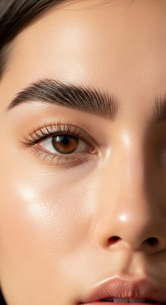 A breathtaking Korean makeup look editorial featuring a beautiful woman with flawless dewy glass skin, soft gradient lips, straight brows, puppy liner, and luminous K-beauty glow surrounded by elegant Korean beauty products, showcasing 20 Korean makeup look ideas as the ultimate guide to achieving the coveted K-beauty glow.