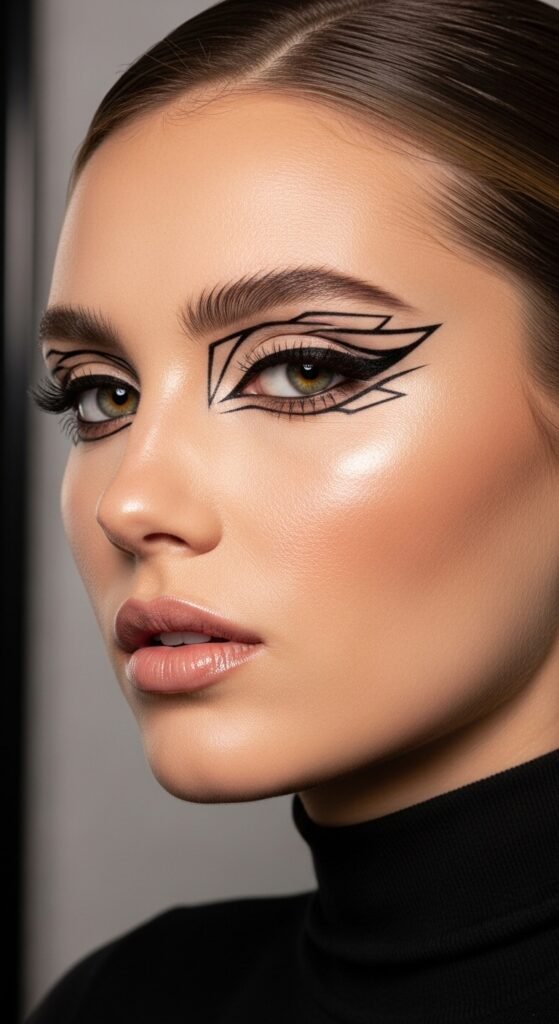 A breathtaking glamour makeup looks editorial featuring a stunning woman with dramatic smokey eyes, bold red lips, blinding highlighter, jewel-toned eyeshadow, and flawless skin surrounded by luxury makeup products, showcasing 17 glamour makeup looks ideas as the ultimate guide to achieving stunning and unforgettable beauty.