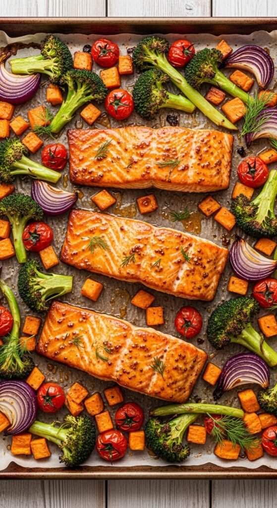  A breathtaking easy salmon recipes baked editorial featuring a stunning spread of golden baked salmon dishes including garlic butter, parmesan herb crusted, lemon pepper, and Mediterranean styles on a rustic wooden table with fresh lemon and dill, showcasing the ultimate guide to foolproof and flavorful easy baked salmon meals.