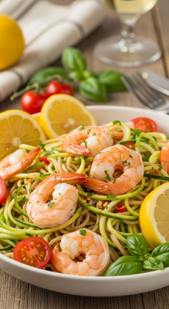 A breathtaking shrimp scampi pasta recipe editorial featuring a stunning bowl of perfectly cooked linguine with plump golden seared shrimp in a glossy white wine lemon garlic butter sauce with fresh parsley and lemon zest on a rustic Italian wooden table, showcasing the ultimate guide to mastering shrimp scampi pasta recipes at home.