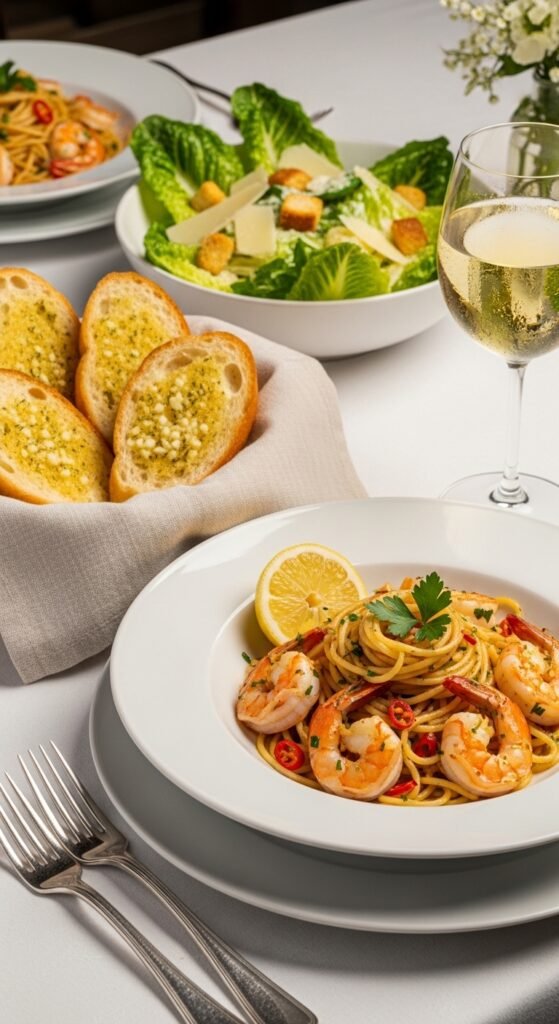 A breathtaking shrimp scampi pasta recipe editorial featuring a stunning bowl of perfectly cooked linguine with plump golden seared shrimp in a glossy white wine lemon garlic butter sauce with fresh parsley and lemon zest on a rustic Italian wooden table, showcasing the ultimate guide to mastering shrimp scampi pasta recipes at home.