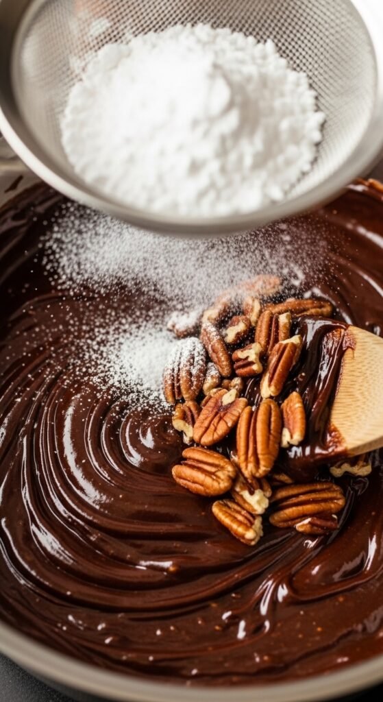 Step 8: Add Powdered Sugar and Pecans