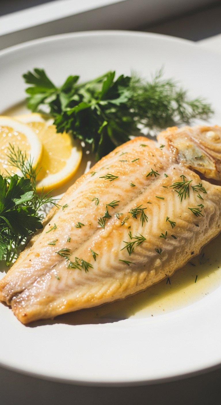 A perfectly golden baked tilapia fillet served on a white ceramic plate with lemon butter glaze, fresh herbs, and lemon slices, showcasing delicious and easy Tilapia Ideas Baked for perfect weeknight dinners.