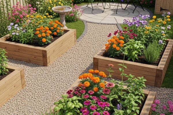 A beautifully transformed small garden layout featuring vertical wall planters, colorful container plants, a herb spiral, and a cozy seating nook all within a compact outdoor space, your ultimate guide to transforming a tiny outdoor space into a breathtaking paradise