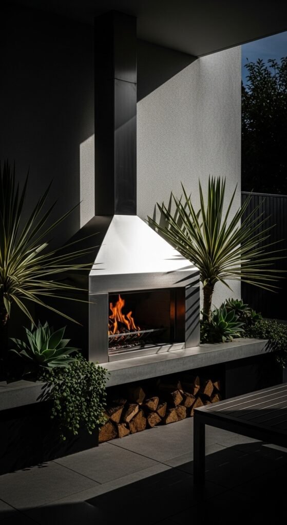2. Modern Minimalist Steel Fireplace