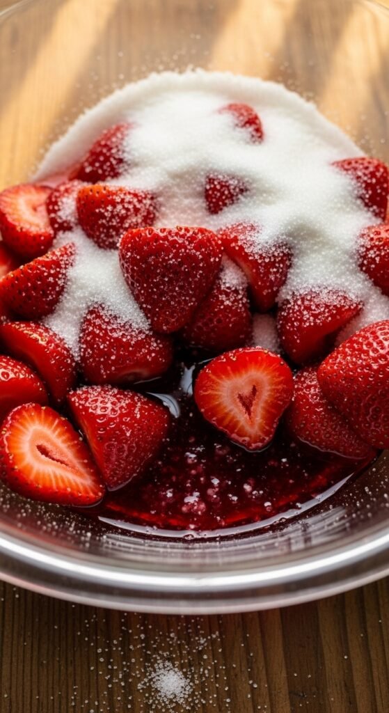 Step 2: Macerate with Sugar (30–60 minutes)