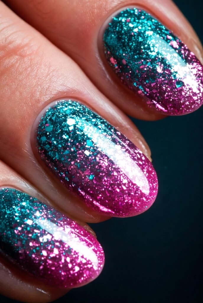 8. Glitter Gradient from Cuticle to Tip