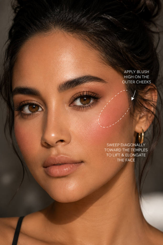 Blush Placed High on the Outer Cheeks