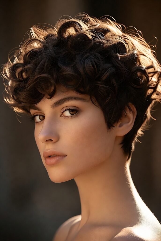 Curly Pixie with Shaved Design: Personalized Art in Your Hair