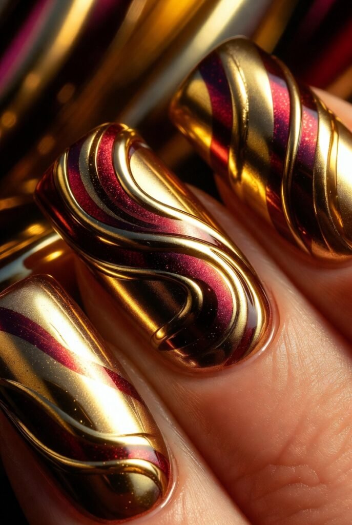 Metallic Gold and Deep Burgundy Swirls