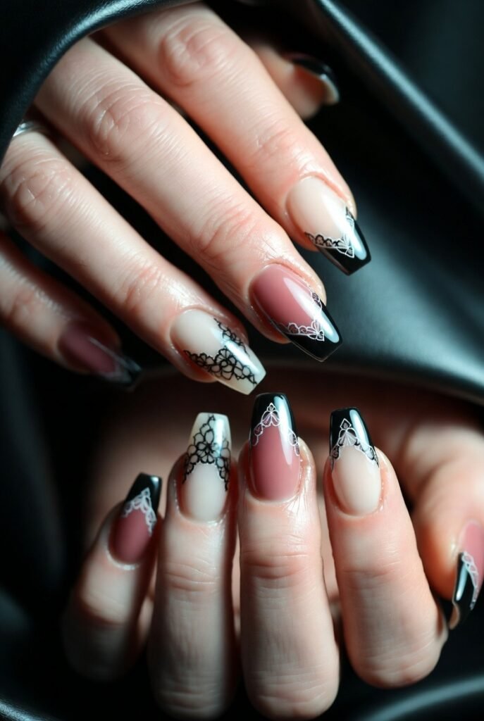 Silver Lace Filigree on Black Chrome Base