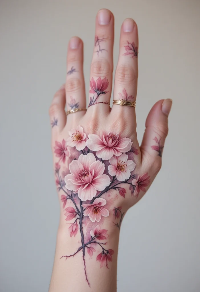 Full Bloom Watercolor Wash on the Back of the Hand