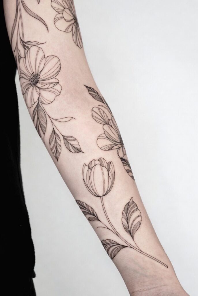 Tropical Hibiscus and Fern Sleeve