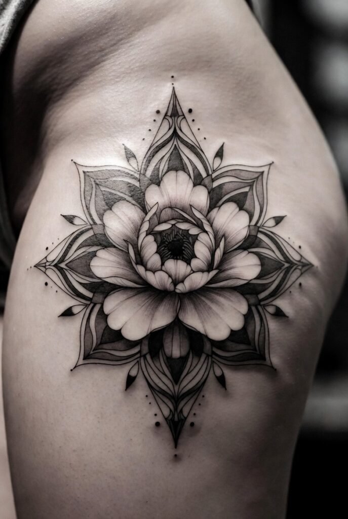 2. Peony and Mandala Fusion