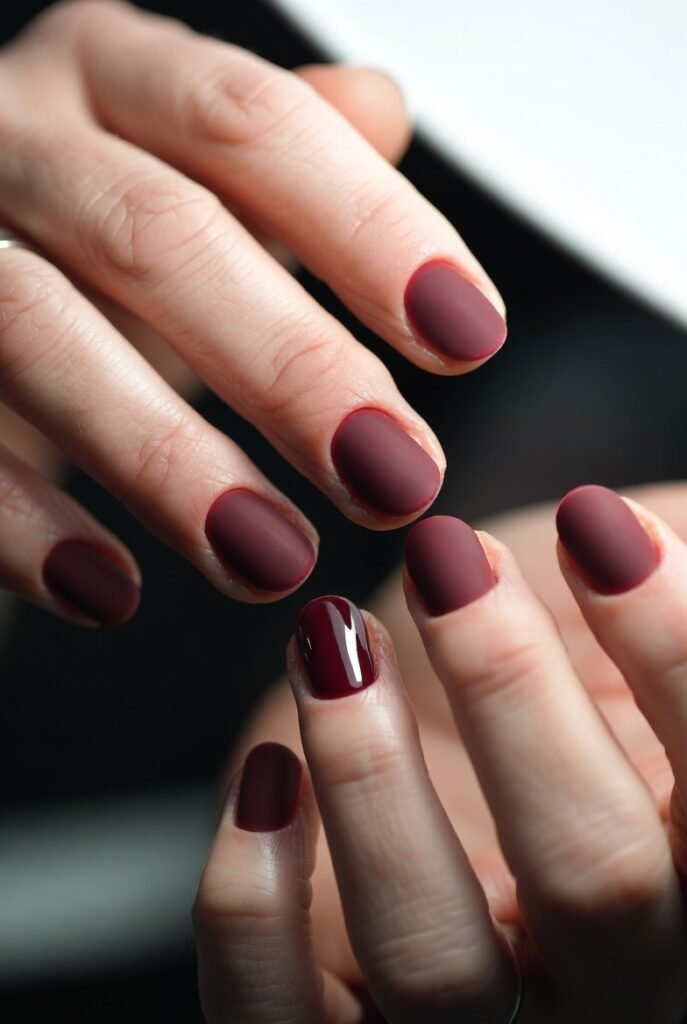 Glossy Dark Red with a Single Rhinestone Cluster: Glamorous, Elegant, and Just Enough Sparkle