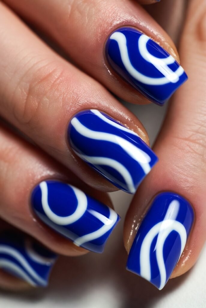 Cobalt Blue and Bright White Swirls