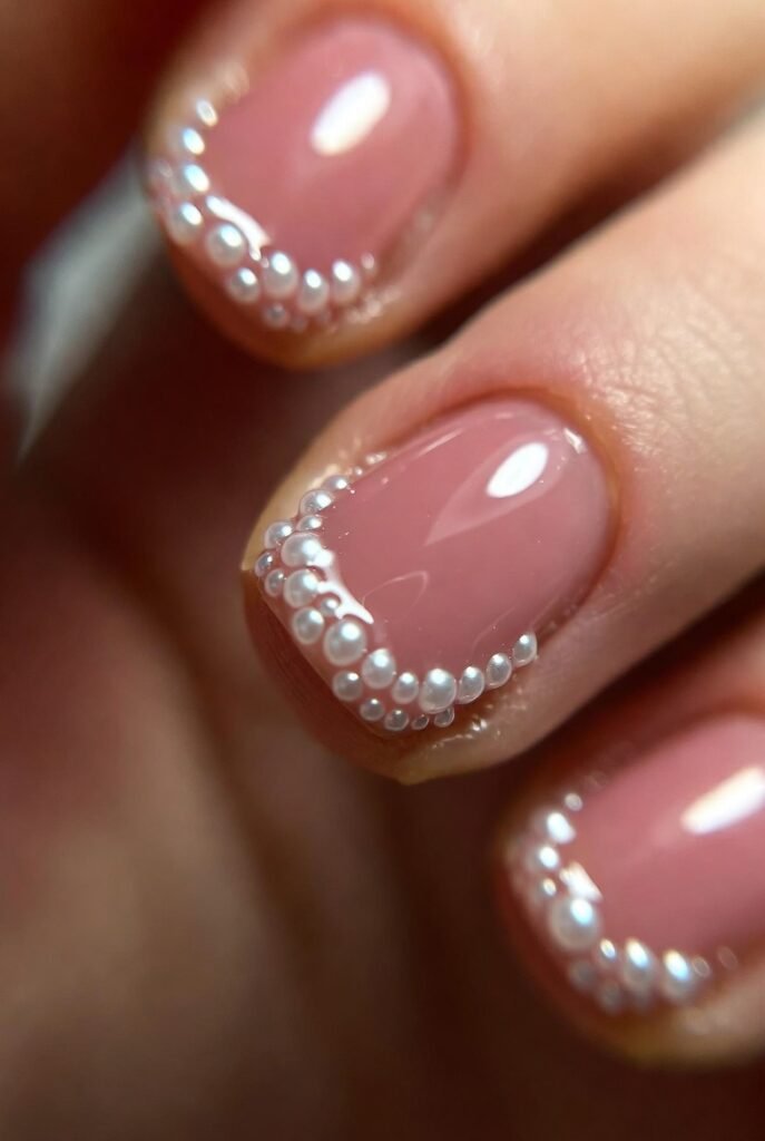 Dusty Rose With Micro Pearl Beads at Cuticle
