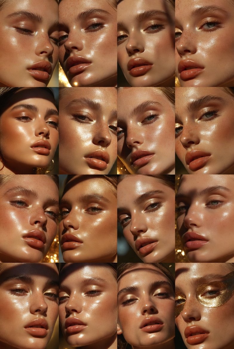 Close-up beauty shot of a model showcasing stunning bronzy makeup looks featuring warm sun-kissed tones including rich bronze eyeshadow, golden highlight accents, warm terracotta blush, glowing dewy skin, and coordinated bronzed lip shades, perfect inspiration for achieving a radiant and luminous golden goddess glow with these beautiful bronzy makeup ideas