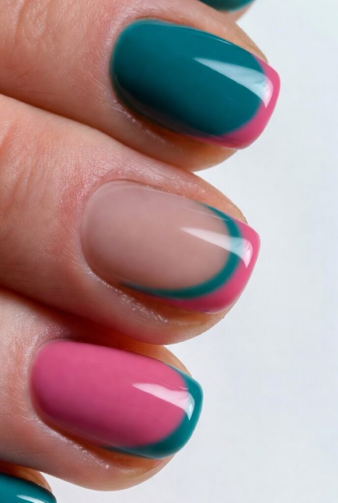 10. Reverse French with Teal and Pink