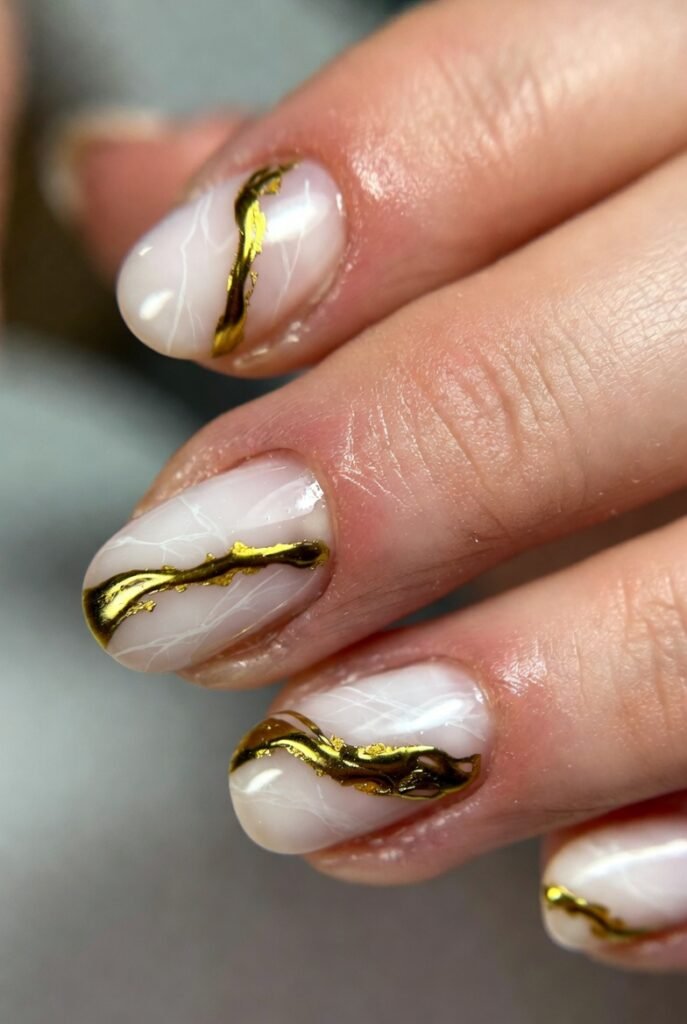 Milky White With Gold Leaf Veins