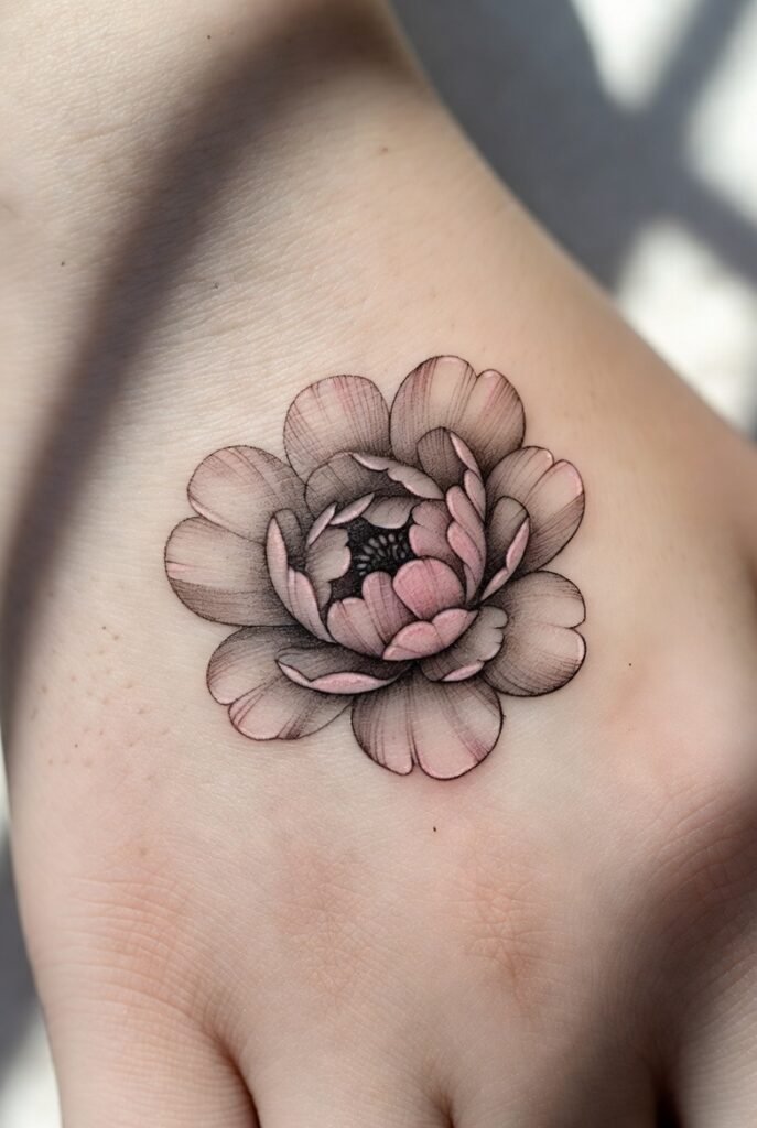 6. Small Peony Tattoo for Wrist or Finger
