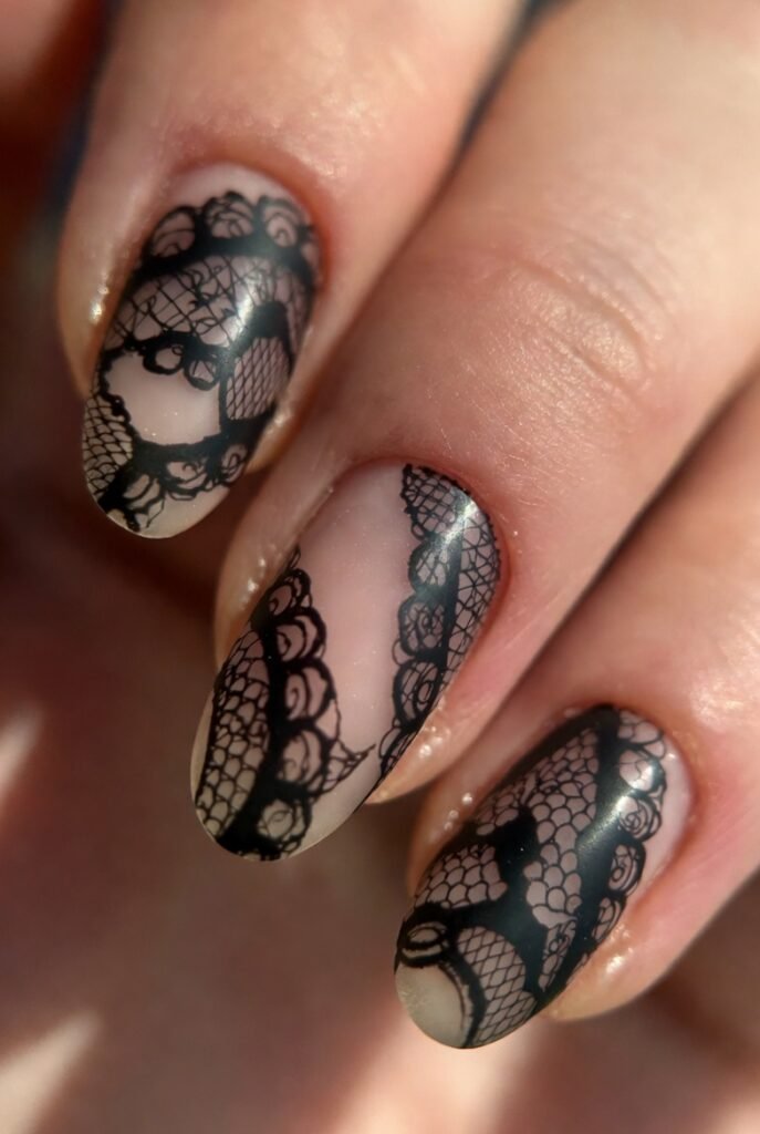 Matte Black Base with Glossy Lace Accents