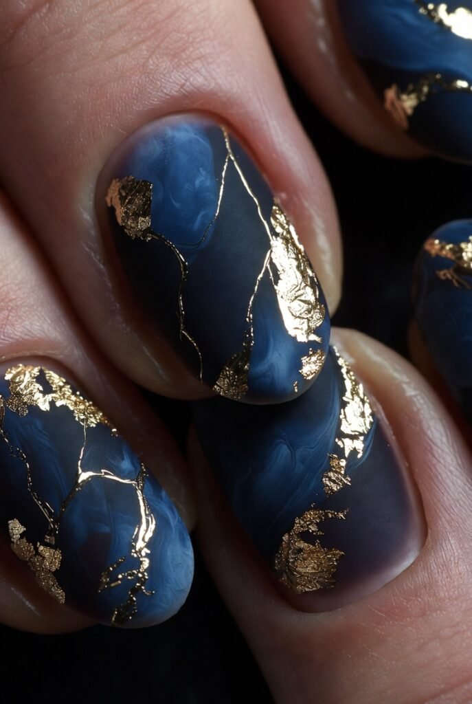 Navy Blue Matte with Gold Leaf Veins