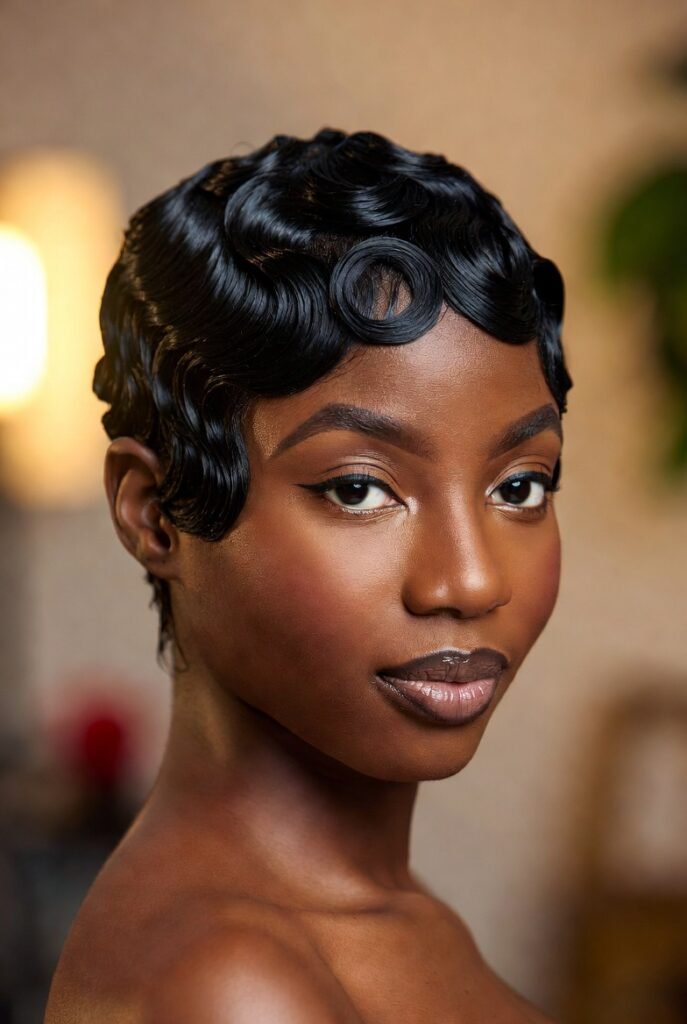 1. Tapered Curly Bixie with Side-Swept Bangs
