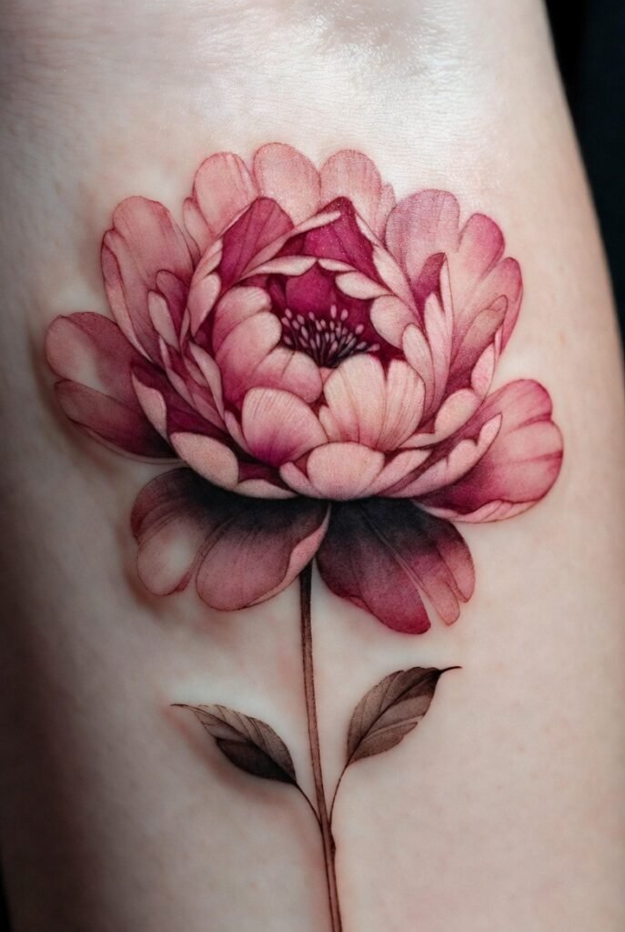 1. Single Stem Peony Tattoo