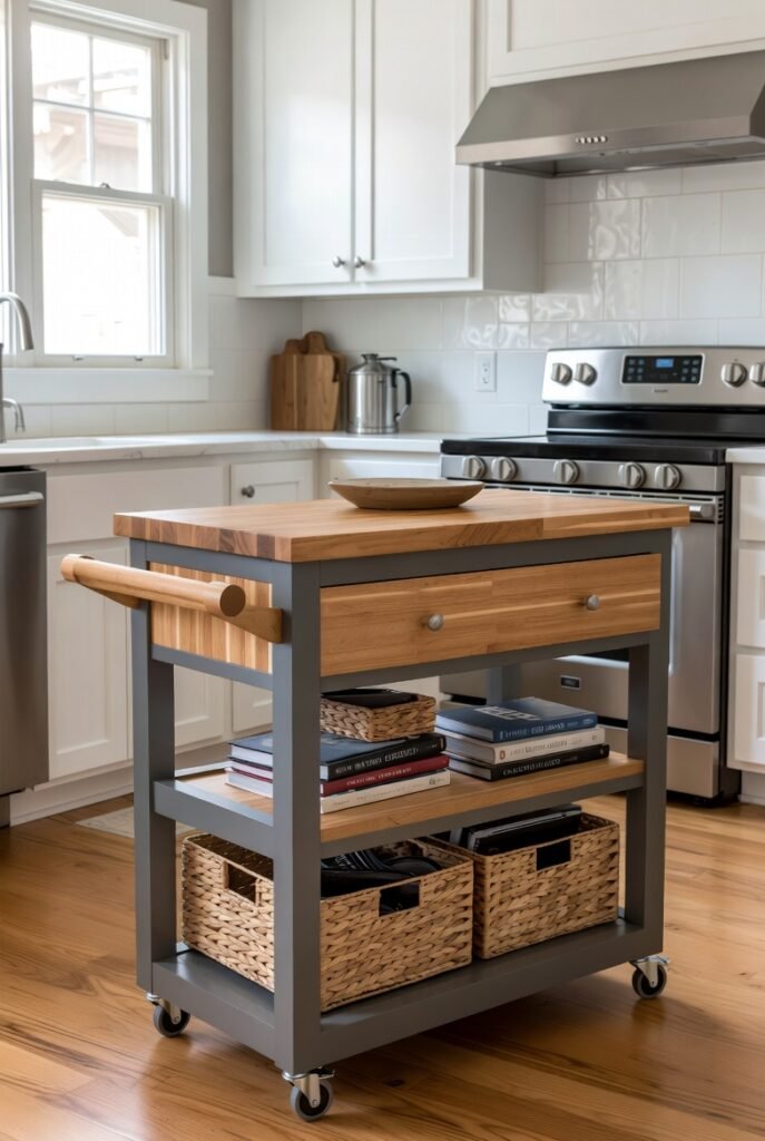 10. A Rolling Kitchen Cart with Butcher Block