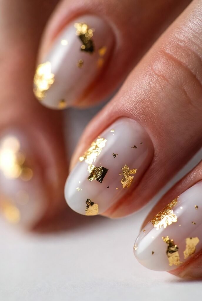 14. Gold Foil Flakes Scattered Sparingly: Luxe Without Weight